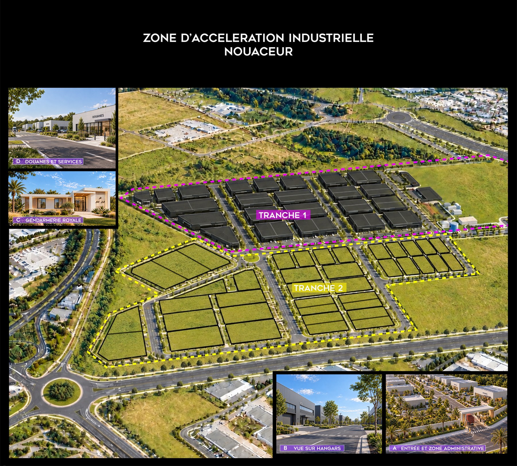 Zone industrielle de Nouaceur — vue d'ensemble et infrastructures projetées